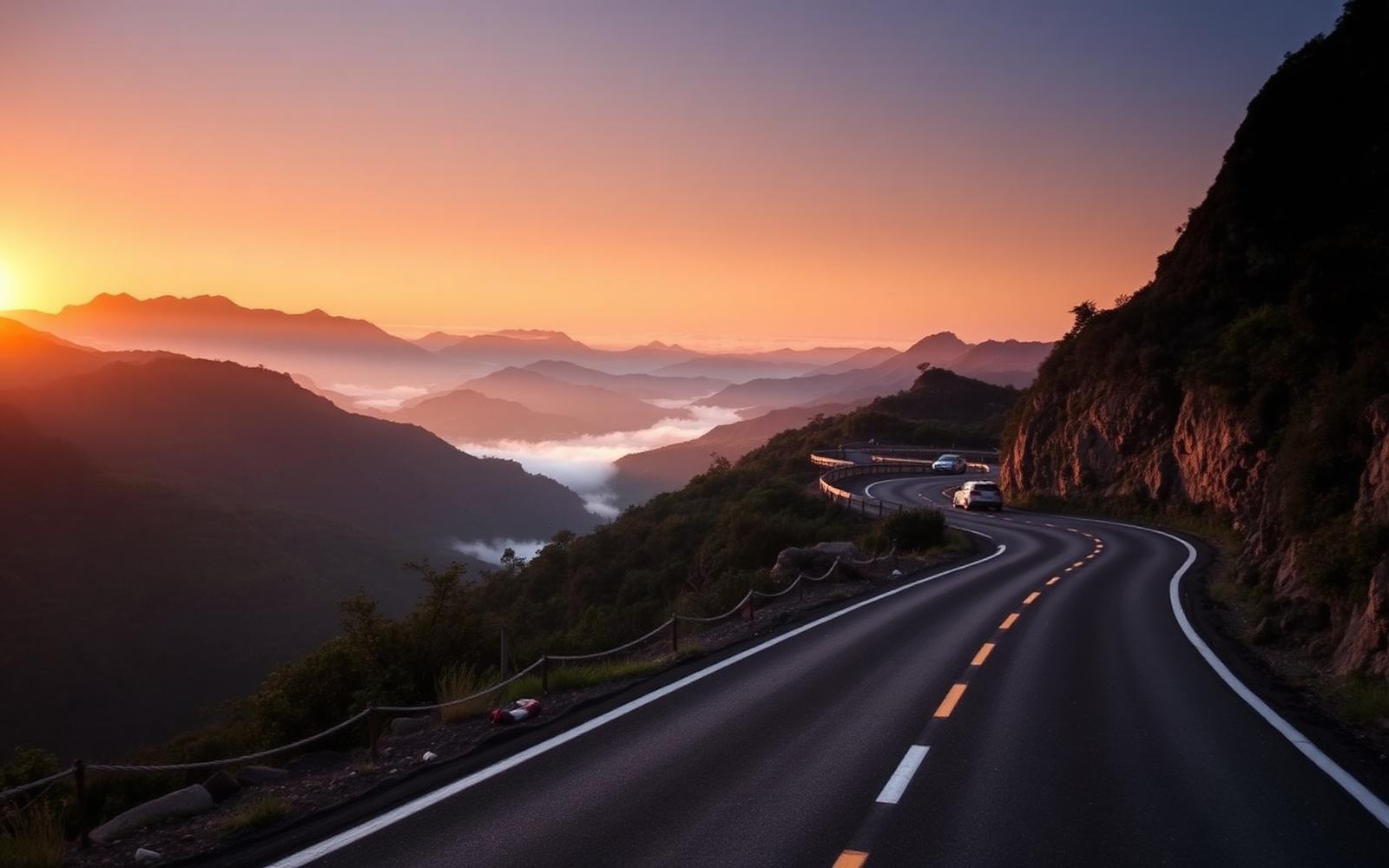 Estrada da Serra da Mantiqueira ao entardecer